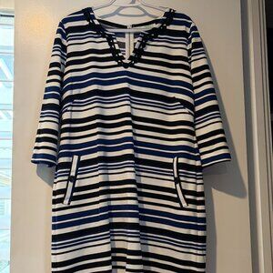Blue/white/black striped dress with pockets size XL